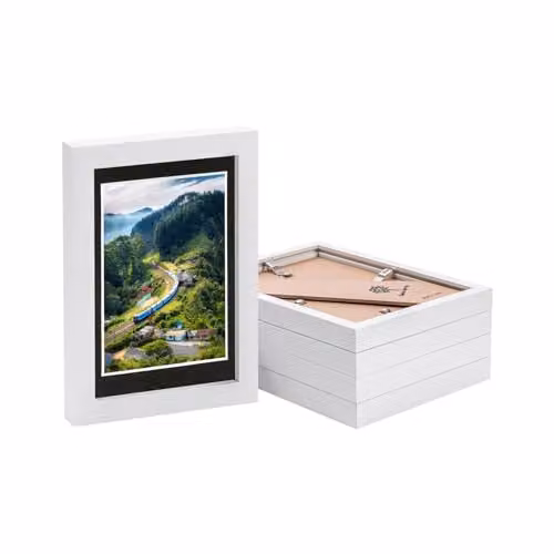 Nicola Spring Pack of 5 Rectangular Photo Frames in White with Black Mounts, 10 x 15 cm
