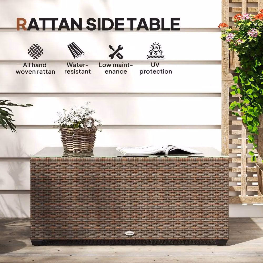 Wyld Haus Pata Brown Rattan Outdoor Coffee Table with Glass Top – 3