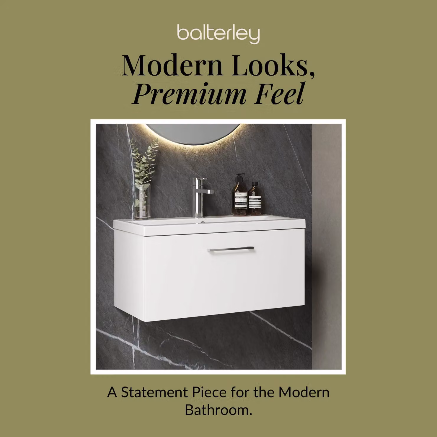 Balterley Wall Hung 2 Soft Close Drawer Bathroom Vanity Unit with Basin, Satin Green and White, W/D/H: 61.0 x 39.0 x 57.9 cm – 2