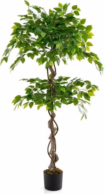 Costway Artificial Ficus Tree Freestanding Indoor Plant in Green and White