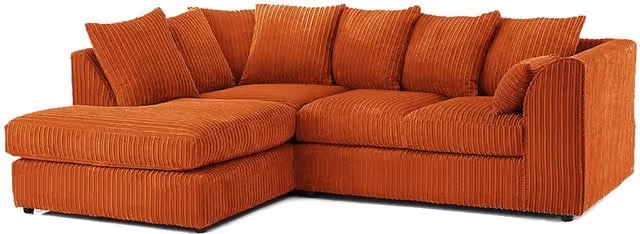 Luxor Living Orange Jumbo Cord 4 Seater Left Hand Facing Corner Sofa