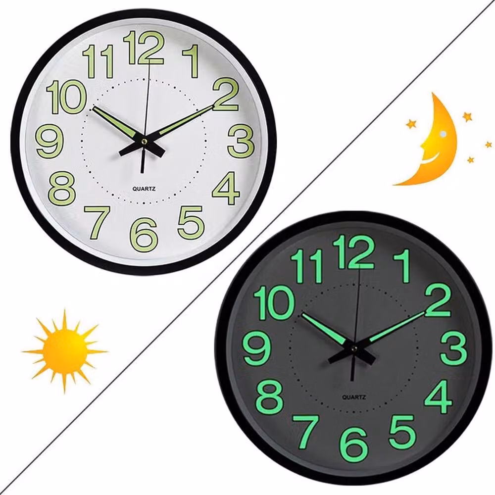 FLAVORA Modern Round Illuminated Digital Wall Clock in Black, Diameter: 30 cm – 2