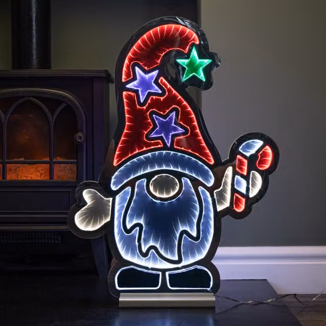 Samuel Alexander 60cm Light up Christmas Gonk with Candy Cane Infinity Decoration with LEDs in Red, Green, White and Multicolour