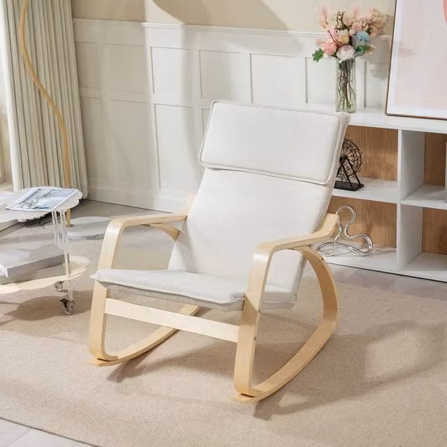KORVIXA Beige Fabric Rocking Chair with Armrests, W/D/H: 100 x 100 x 89 cm