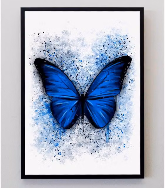 Pics and Squiggles Butterfly Splatter Abstract Paper Poster, Blue, A3