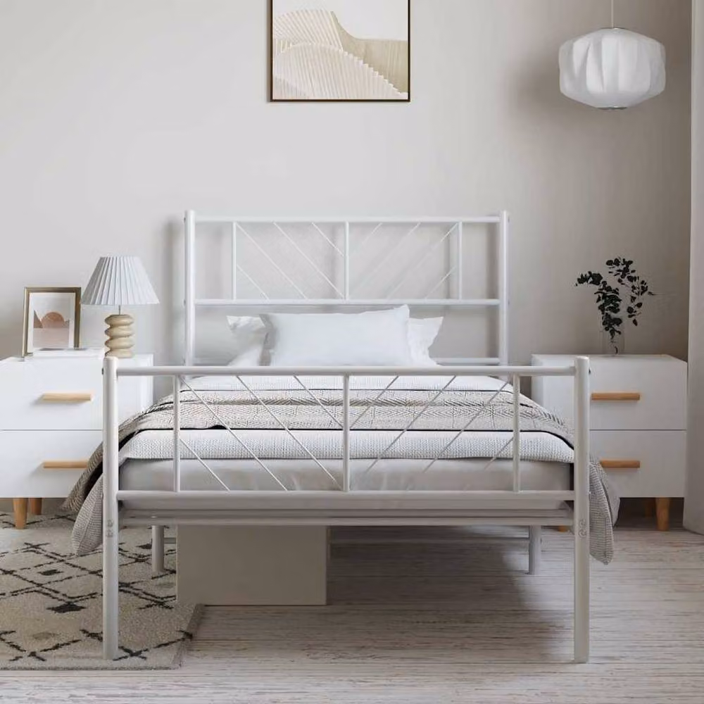 Berkfield Home Metal Bed Frame with Headboard and Footboard, White, W/D/H: 100 x 200 cm – 2