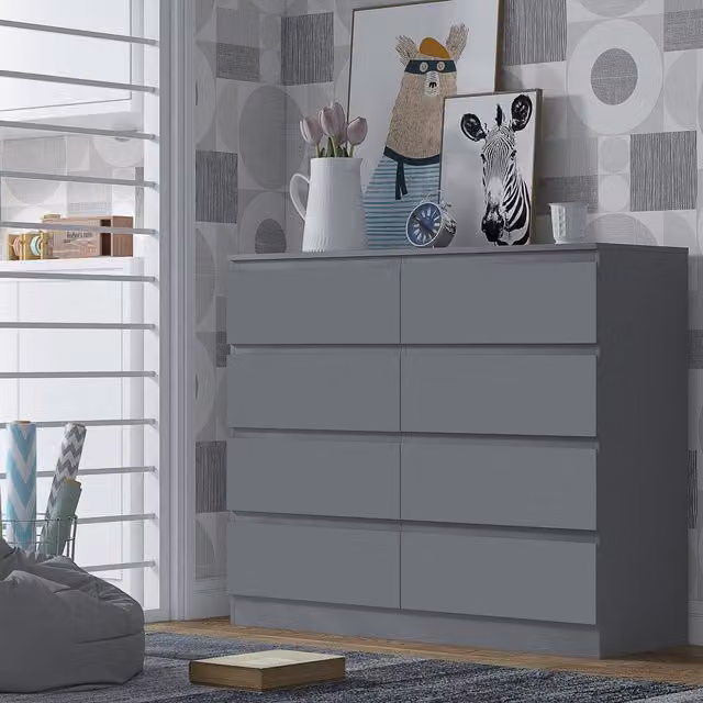 FWSTYLE 8 Deep Drawer Scratch Resistant Chest Of Drawers in Dark Matt Grey