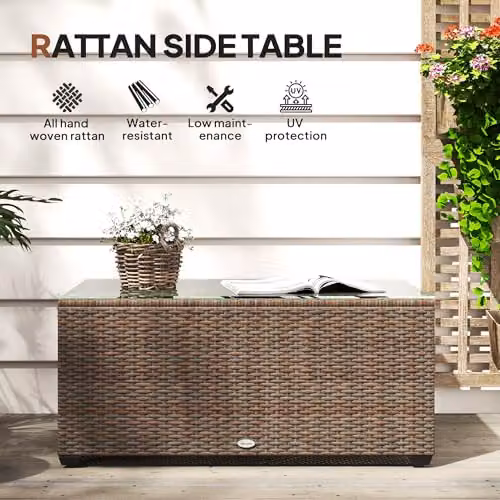 Outsunny Brown Rattan Outdoor Coffee Table with Glass Top, W/D/H: 90 x 50 x 38 cm – 3