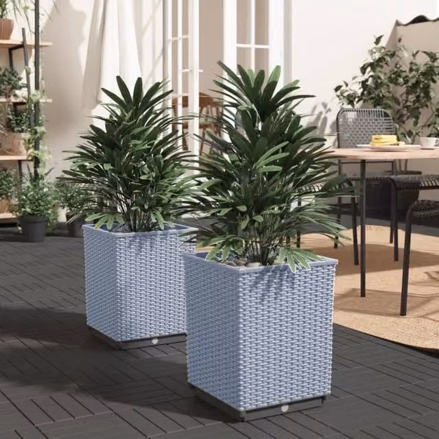 Berkfield Home Set of 2 Grey Polypropylene Ornamental Planters W/D/H: 30 x 30 x 37 cm – 1