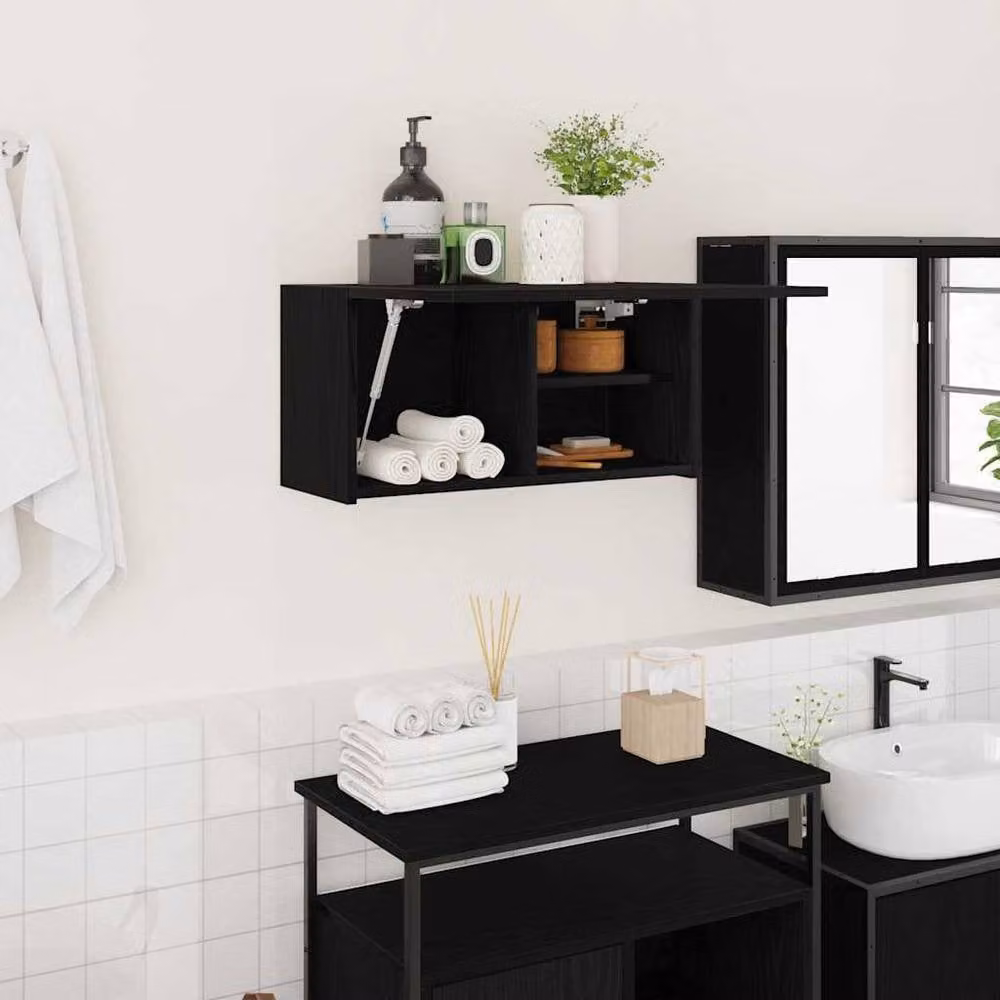 Berkfield Home Black Matt Bathroom Wall Cabinet W: 60 cm, D: 25 cm, H: 30 cm – 1