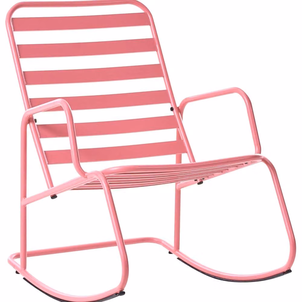 Wyld and Coco Pink Powder Coated Aluminium Slatted Modern Outdoor Rocking Chair – 2