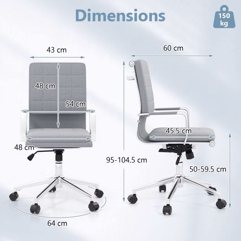 Costway Ergonomic Home Office Computer Chair with Rocking Backrest, Armrests and 360 Degree Swivel in Grey Fabric and Metal – 2