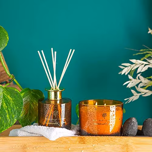 Nicola Spring Sandalwood & Jasmine Scented Candle and Reed Diffuser Set, Orange, 350g Soy Wax Candle and 200ml Diffuser – 3