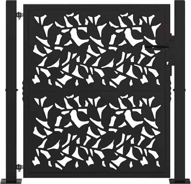 Berkfield Home Beautiful Garden Gate in Black Steel with Leaf Design, W: 105 cm, H: 106 cm