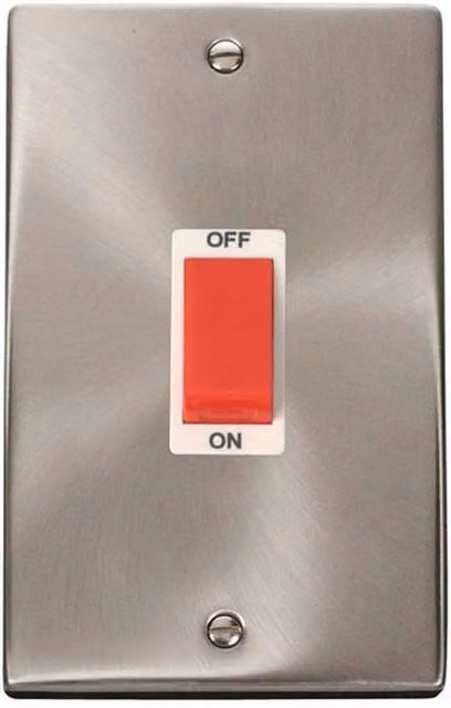 SE Home 2 Gang 45A Switch in Satin Brushed Chrome and Metallic Silver