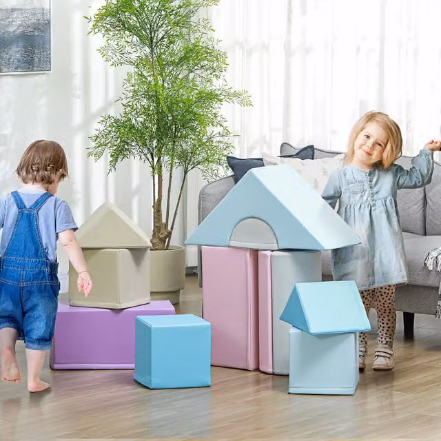 HOMCOM Blue Foam Soft Play Stacking Set for Toddlers