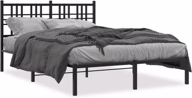 Berkfield Home Metal Bed Frame with Headboard, Black, W/D/H: 120 x 200 cm