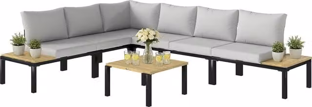 Outsunny 6 Piece Modern Grey Garden Furniture Set with Metal Coffee Table