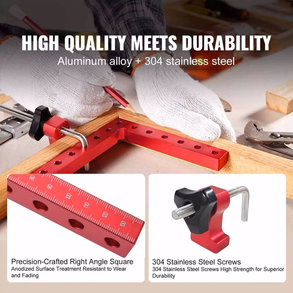 Nordara 4-Pack Red Aluminum Alloy 90 Degree Square Woodworking Corner Clamps – 5