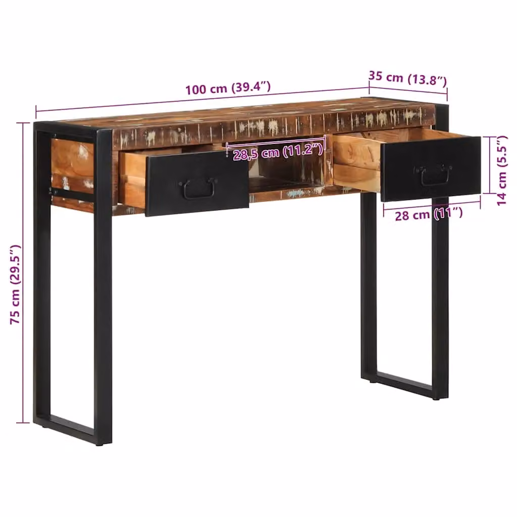 Berkfield Home Multicolour Reclaimed Solid Wood Console Table, W/D/H: 100 x 35 x 75 cm – 6