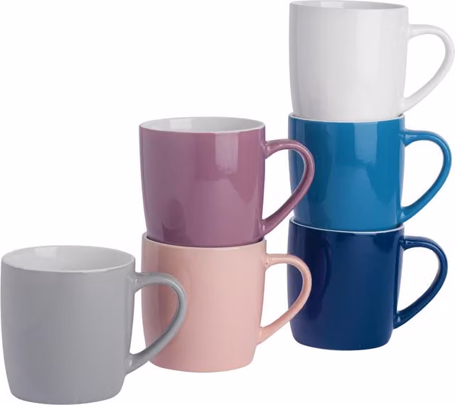 Argon Tableware Set of 6 Multicolour Stoneware Coffee Mugs, 350ml