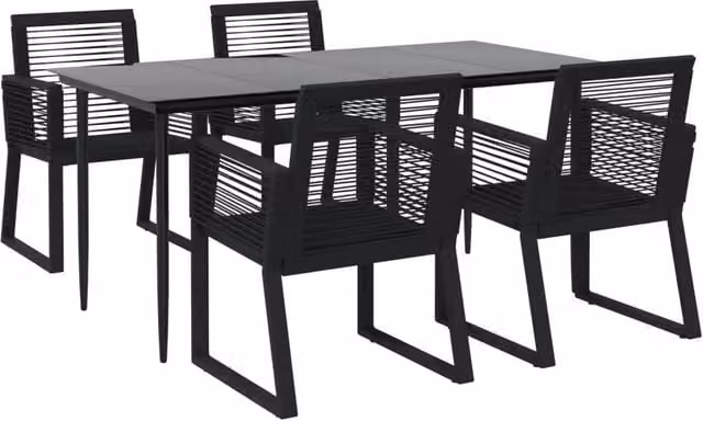 Berkfield Home 5 Piece Black PVC Rattan Garden Dining Set with Glass Top – 1