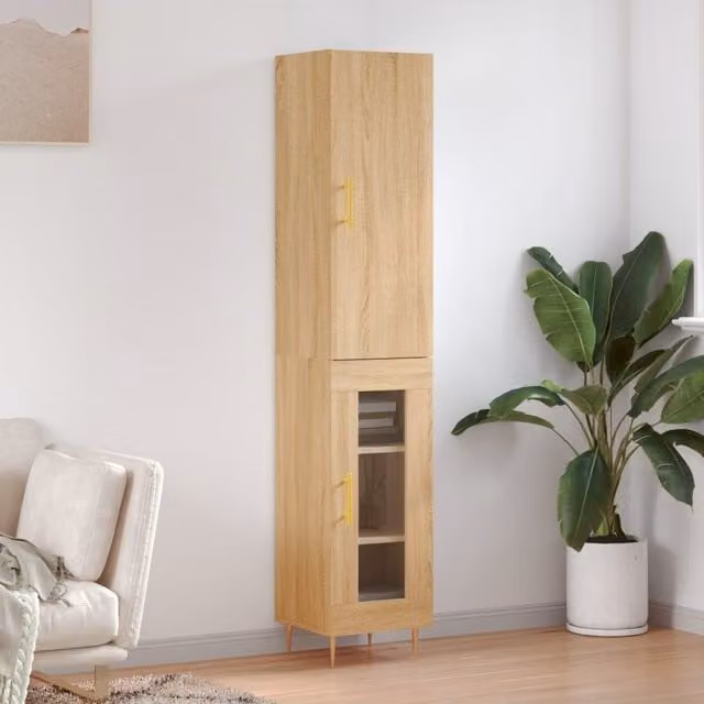 Berkfield Home Sonoma Oak Highboard in Brown, W/D/H: 34.5 x 34 x 180 cm