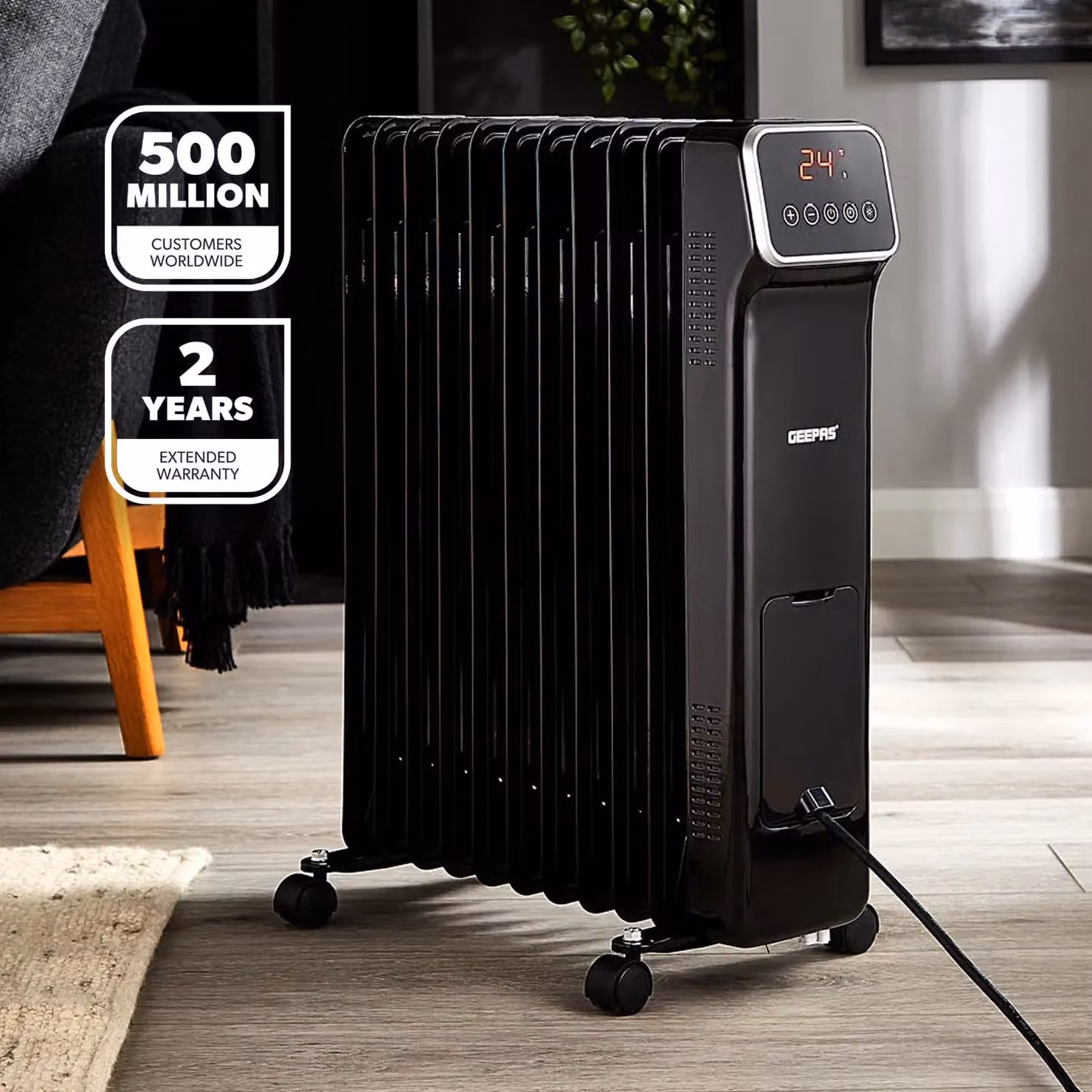 Geepas 11 Fin Digital Oil Filled Radiator Heater 2500W with Remote Control and Timer in Black – 2