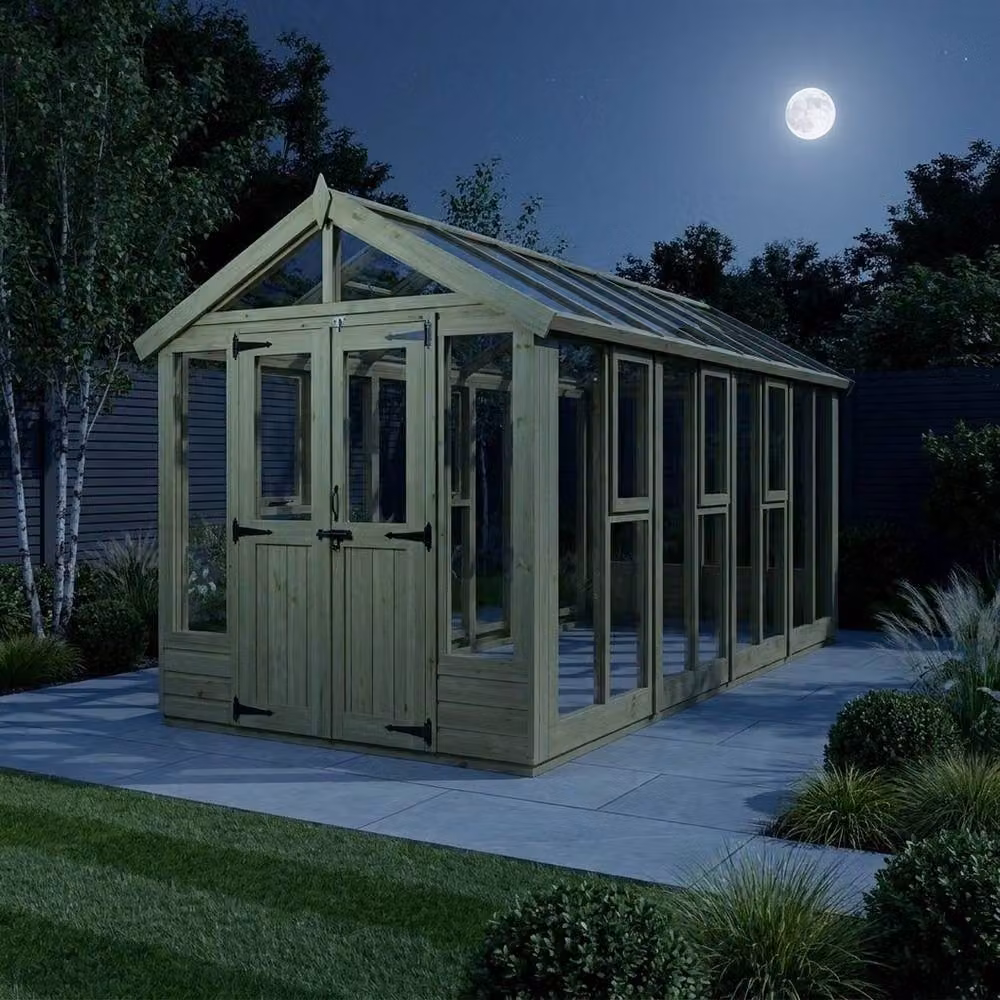 Buttercup Farm Apex Glass Greenhouse in Natural Wood, W/D/H: 464.52 x 182.88 x 210 cm – 3