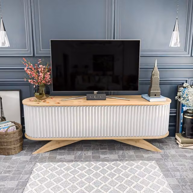 Decorotika Mid-Century White MDF TV Unit for TVs up to 81"