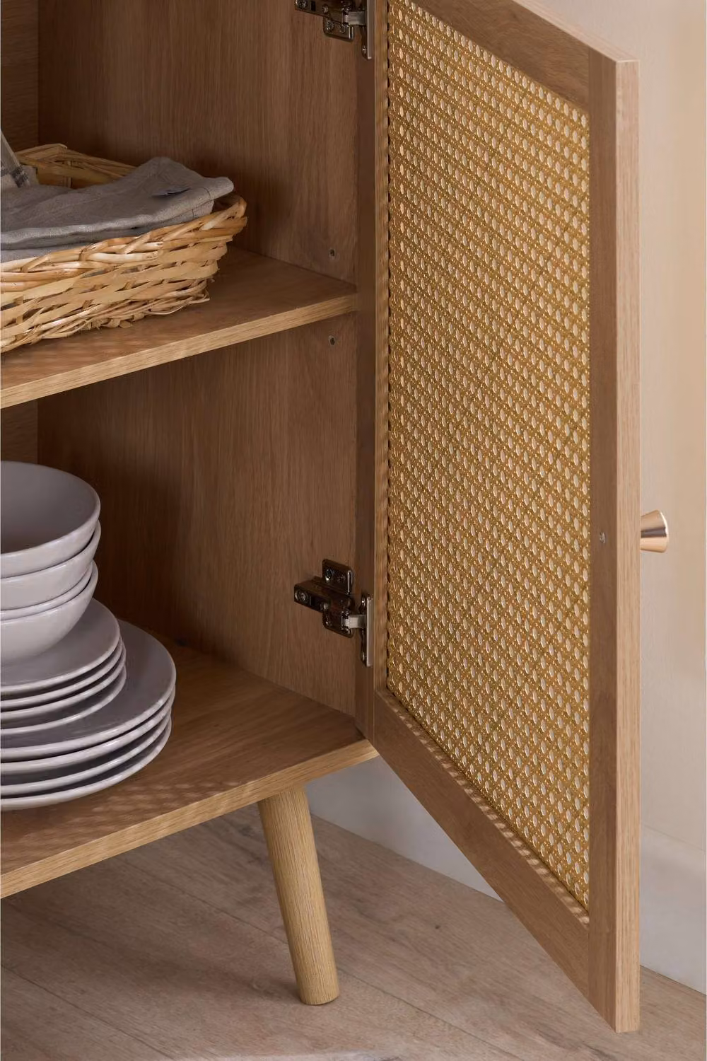 Birlea Croxley Oak and Rattan 2 Door 3 Drawer Sideboard in Brown – 2