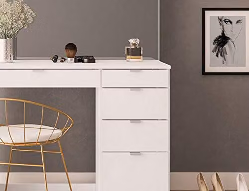 Birlea Ava 5 Drawer Dressing Table and Mirror in Black and White, W/D/H: 136.5 x 44.5 x 97.19 cm – 2