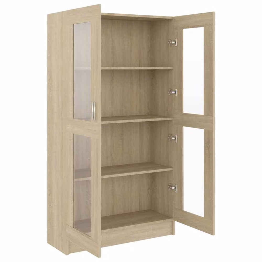 Berkfield Home Vitrine Cabinet in Sonoma Oak with Glass Doors, W/D/H: 82.5 x 30.5 x 150 cm – 2