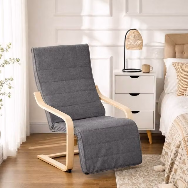 STILVORA Grey Fabric Relax Recliner Chair with Adjustable Leg Rest, Armrests and Solid Wood Frame – 1