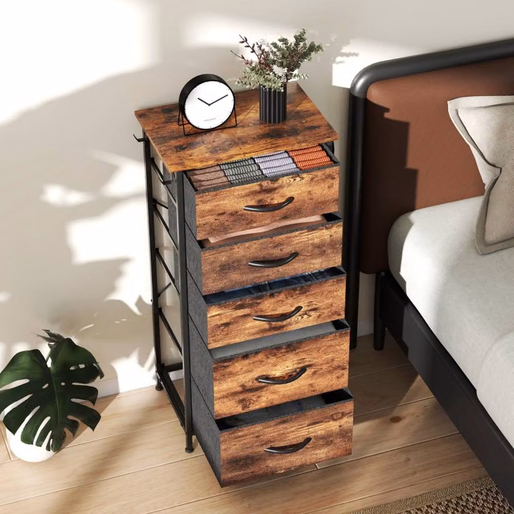 STILVORA Modern Rustic Brown Chest of Drawers with Metal Storage – 2