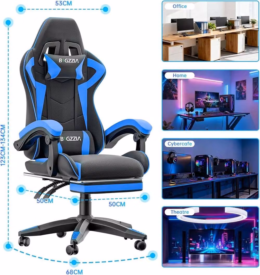 Gartistgo Ergonomic Gaming Chair in Blue with Footrest, Headrest and Armrests – 2
