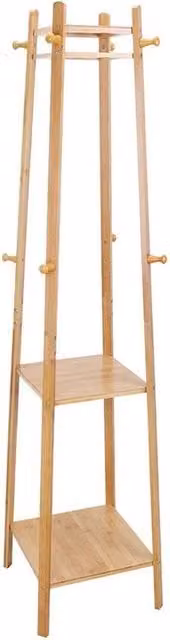 NESTLUNE Bamboo Clothes Rail Stand with 2 Ladder Shelves in Natural Beige, W: 100 cm, D: 15 cm