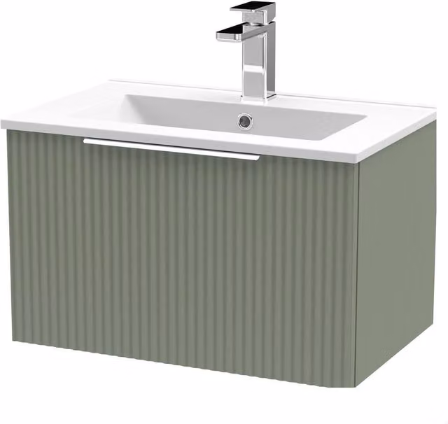 Balterley Tixall 1 Drawer Vanity Unit with Minimalist Basin, Satin Green, W: 60 cm, D: 37.7 cm, H: 60 cm