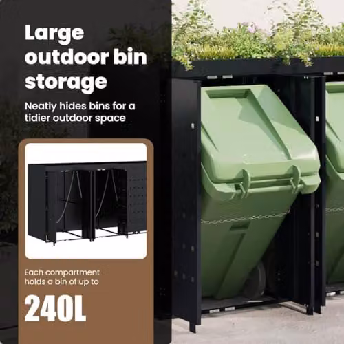 vidaXL Wheelie Bin Storage for 4 Bins, Black, W/D/H: 272 x 77.5 x 121.5 cm – 7