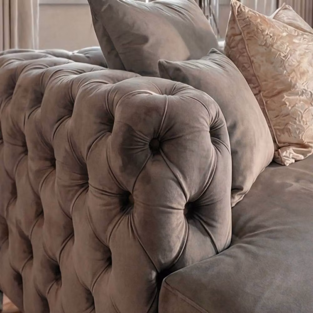 Sofaya Monaco 4 Seater Chesterfield U-Shaped Chaise Sofa in Grey Velvet – 3