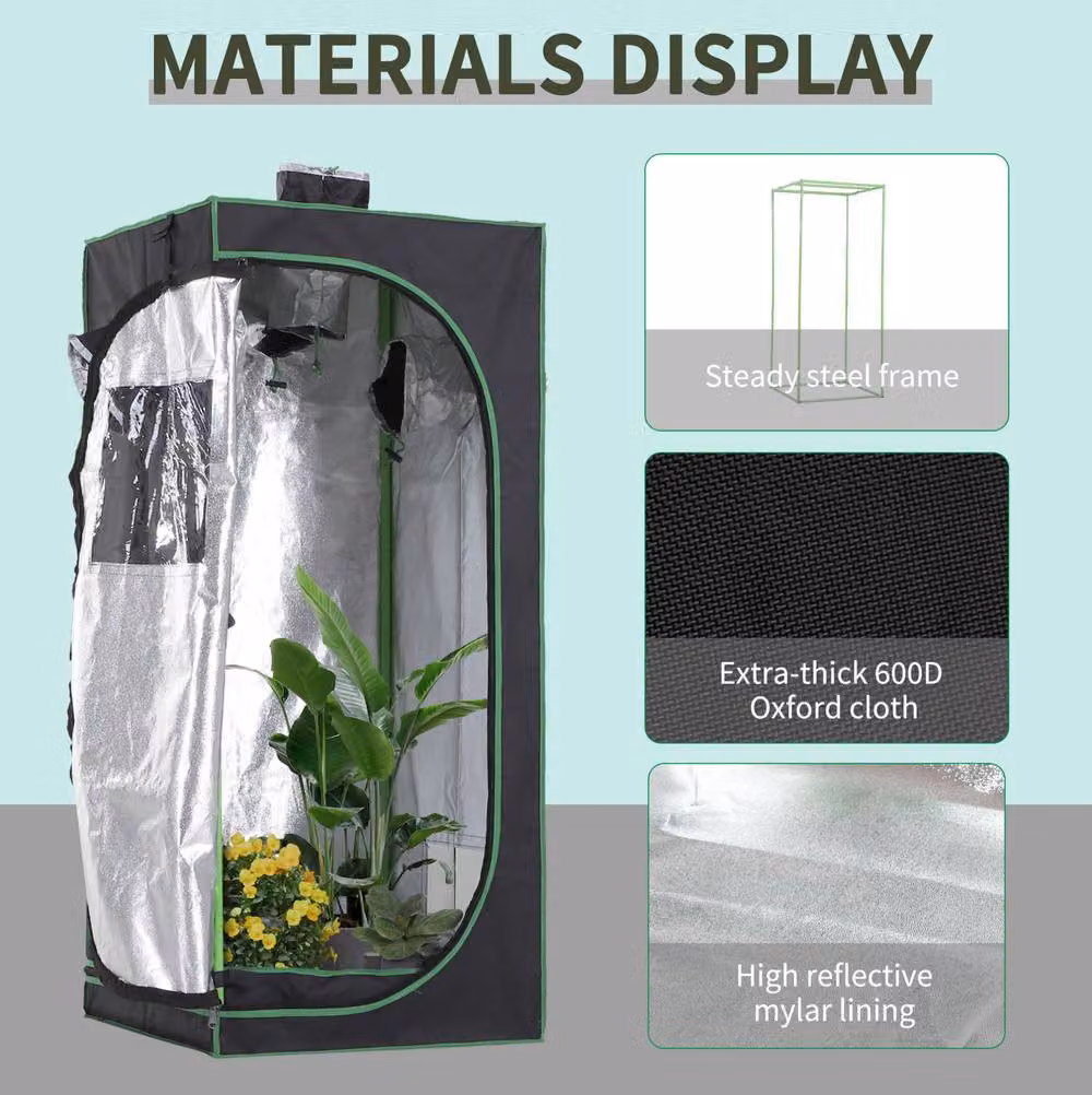 STILVORA Black Grow Tent Planter with Adjustable Vents and Floor Tray, W/D/H: 140 x 60 x 60 cm – 3