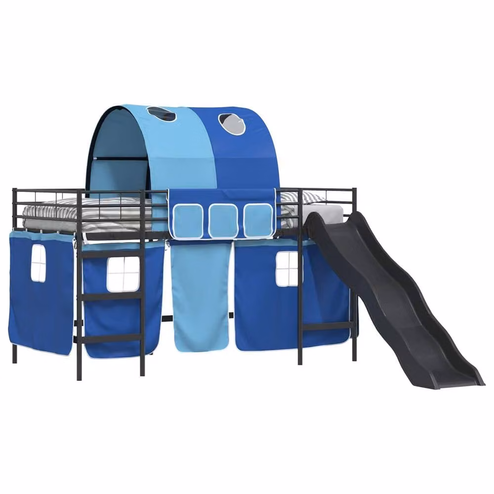 Berkfield Home Kids' Metal Loft Bed Frame in Black and Blue, W: 80 cm, L: 200 cm – 2