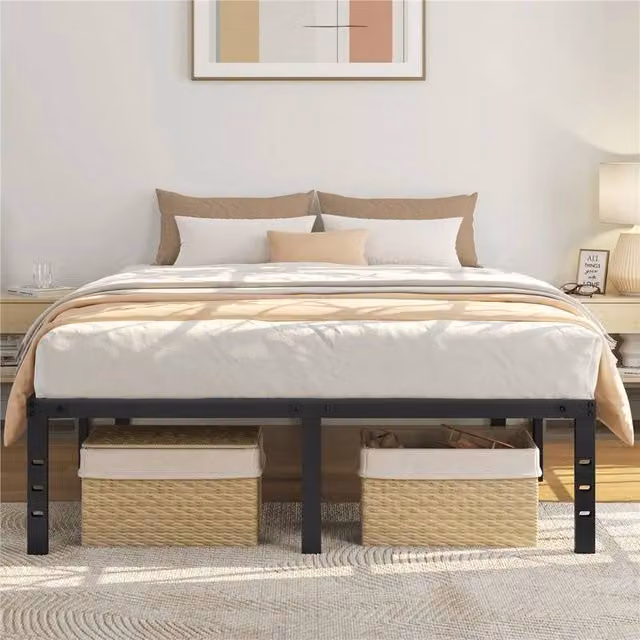Kelvenix Metal Platform Bed Frame in Black, W: 135 cm, L: 190 cm