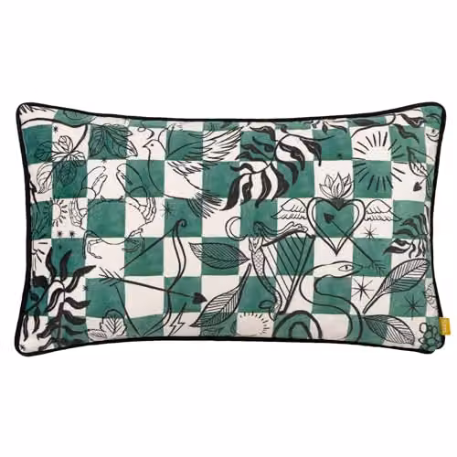 Furn Mythos Green and White Checkerboard Velvet Cushion W/D/H: 50 x 30 x 30 cm – 1