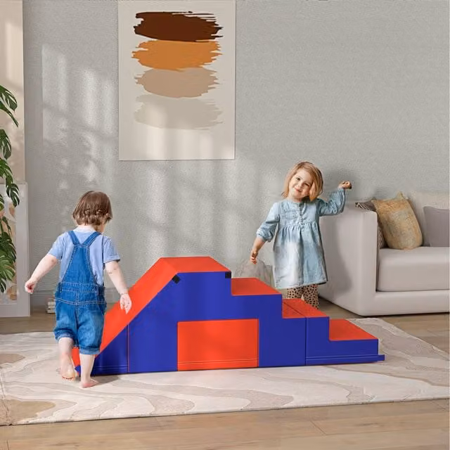 HOMCOM 2-Piece Kids Soft Play Foam Stacking Block Set in Dark Blue