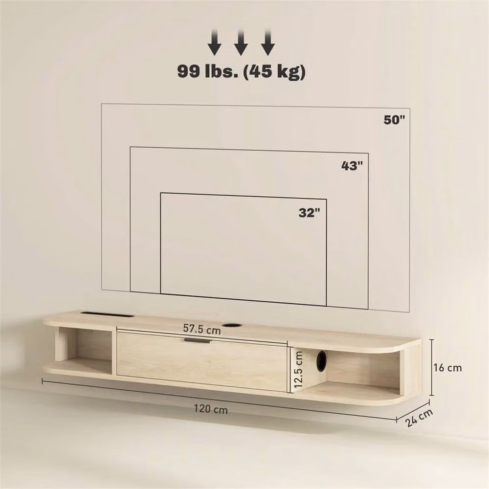 EONLION Sand Floating TV Unit with Flip Drawer and Media Compartments – 2