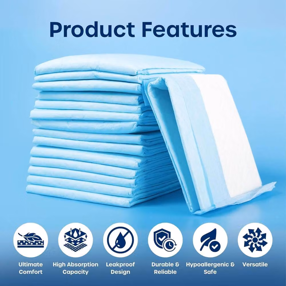 Volila 100 Pack Triple Layer Incontinence Bed Pads, Large, Soft and Absorbent, Aqua Blue – 3
