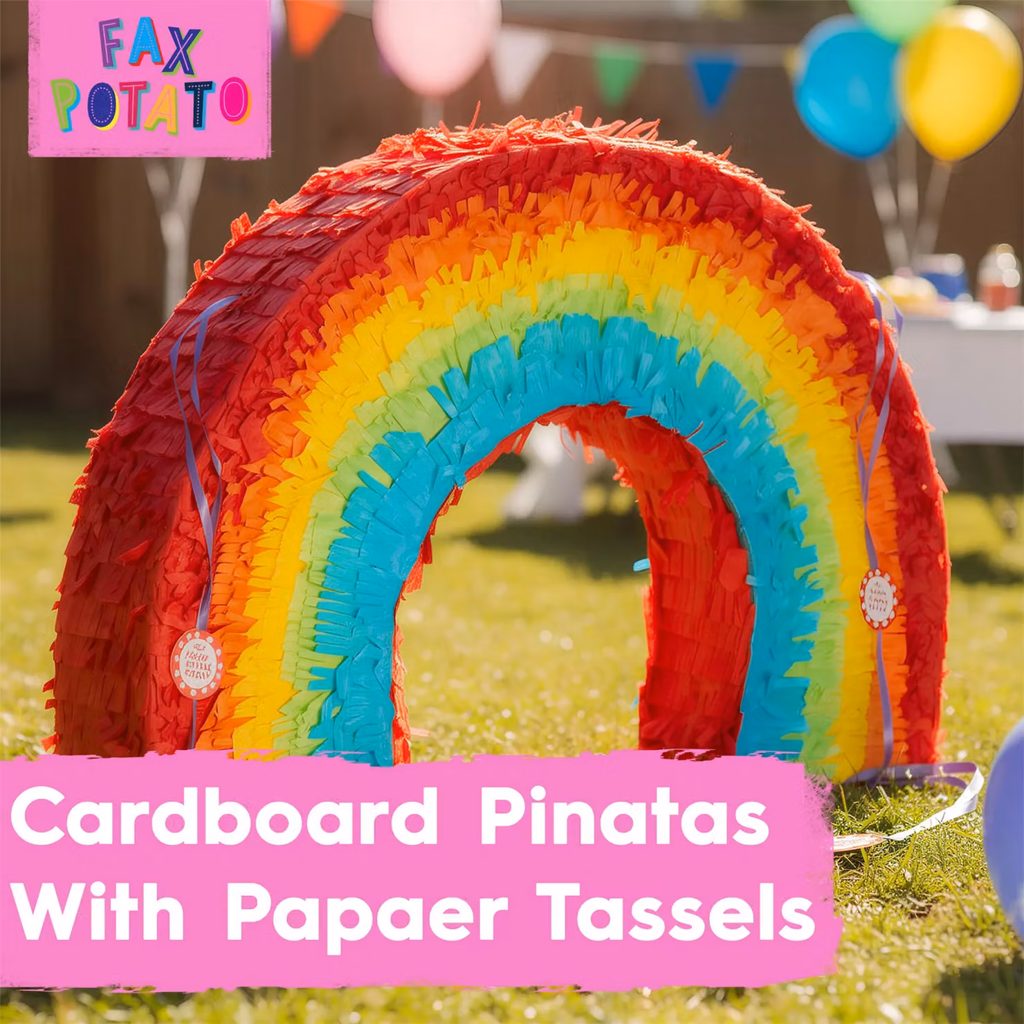 Fax Potato Rainbow Cardboard Pinata, Stick and Blindfold Set in Multicolour, W53 x D9 x H36 cm – 5