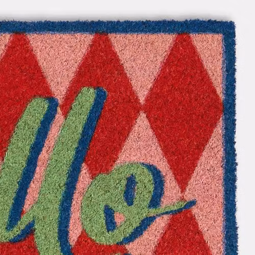 OHS Hello Slogan Coir Doormat, Pink and Red, W/D/H: 60 x 40 x 1 cm – 3