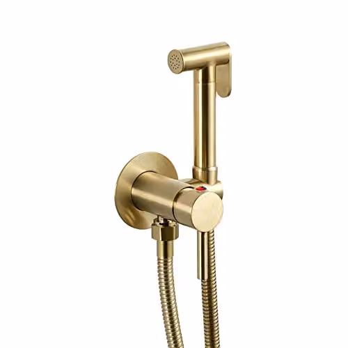 Nes Home Modern Round Bidet Douche Kit in Brushed Brass Gold with Shut Off Valve and Hose – 2